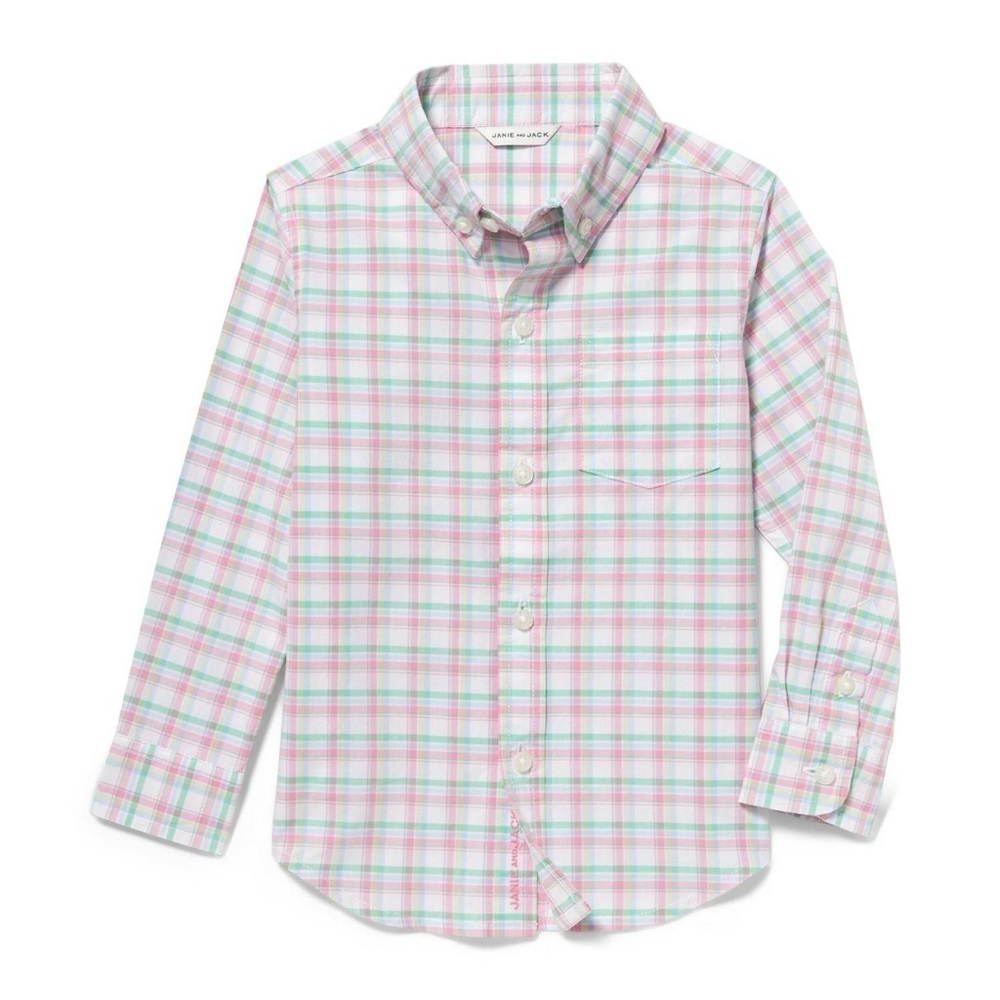 NWT - Janie and Jack Check Poplin Shirt, Button Down Shirt, 12-18 months